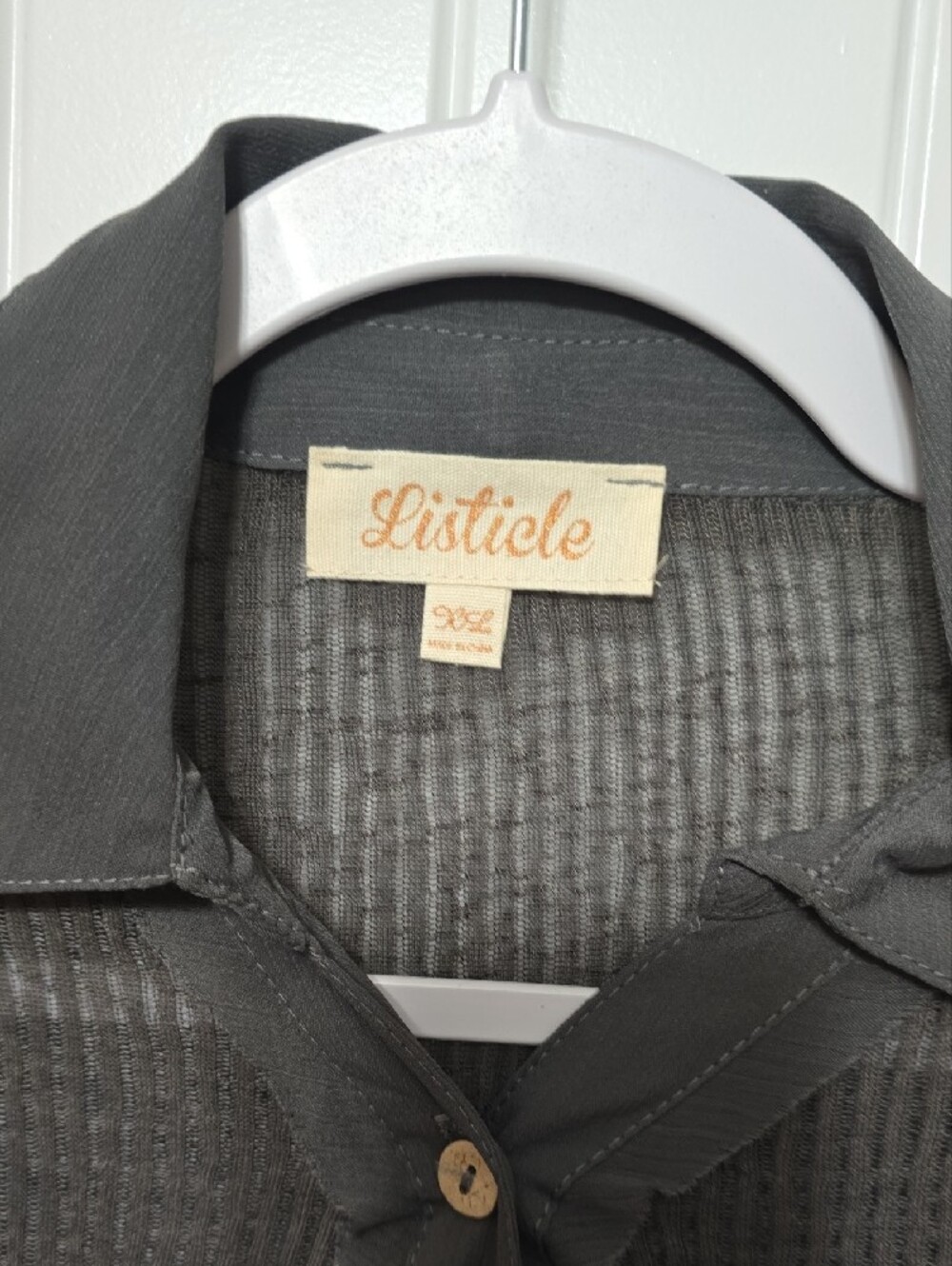 Listicle Black Sheer Ribbed Button-Up Blouse - Picture 2 of 6